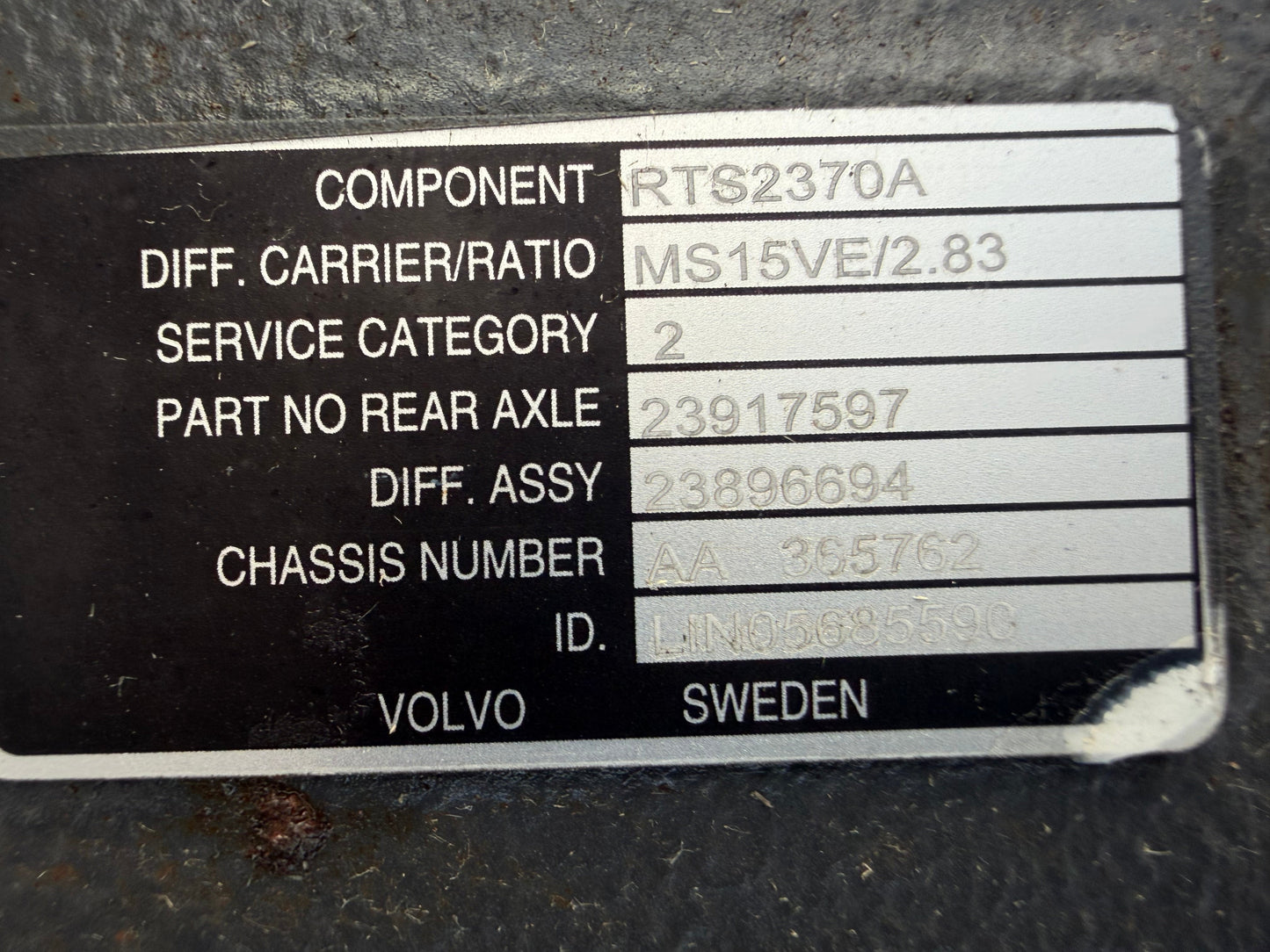 Volvo Rear Axle RTS2370A 2.83 MS15VE