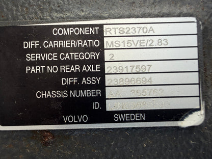 Volvo Rear Axle RTS2370A 2.83 MS15VE