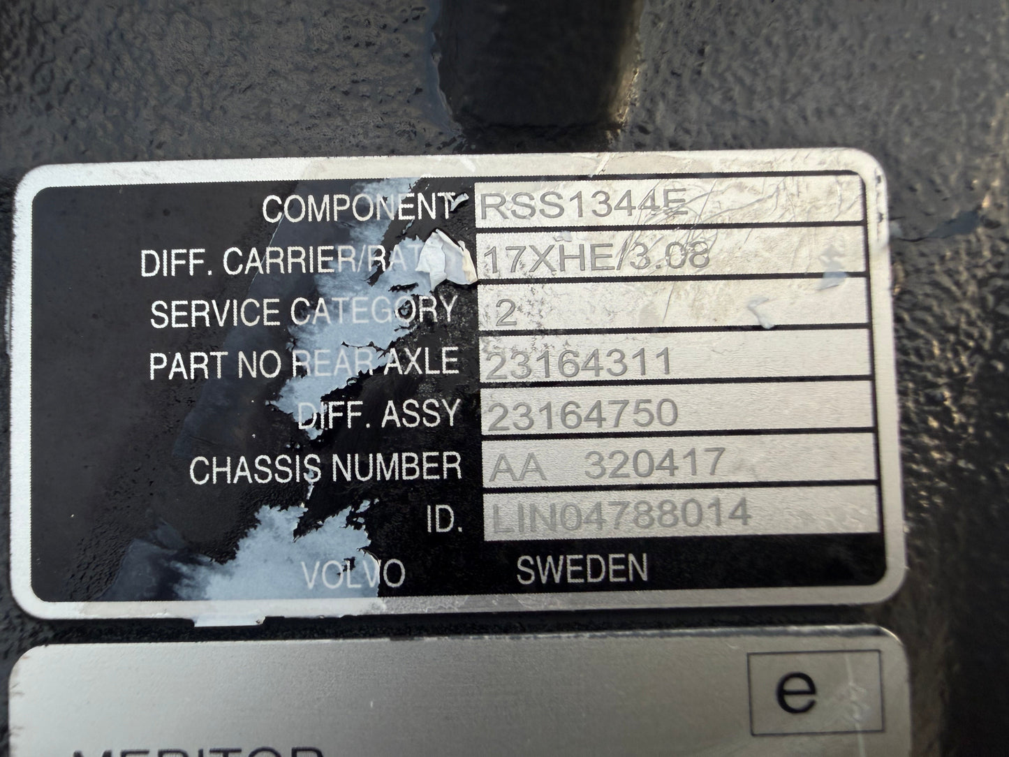 Volvo Rear Axle RSS1344E 3.08 17XHE